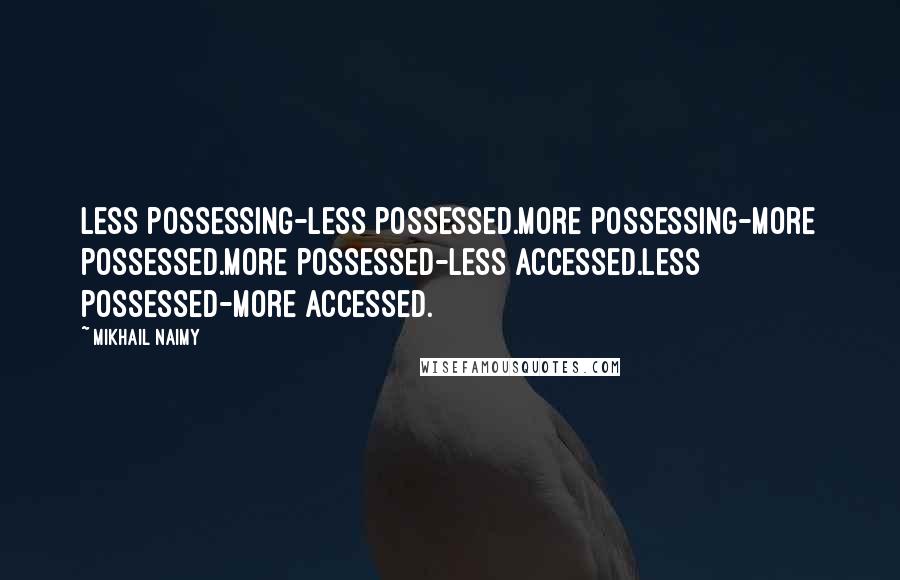 Mikhail Naimy quotes: Less possessing-less possessed.More possessing-more possessed.More possessed-less accessed.Less possessed-more accessed.