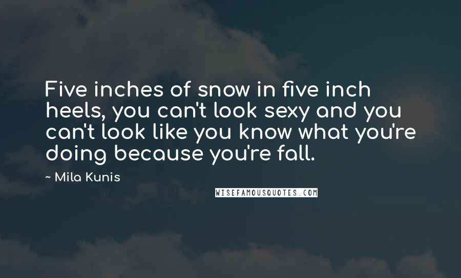 Mila Kunis quotes: Five inches of snow in five inch heels, you can't look sexy and you can't look like you know what you're doing because you're fall. Mila Kunis quotes: Five inches of snow in five inch heels, you can't look sexy and you can't look like you know what you're doing because you're fall.