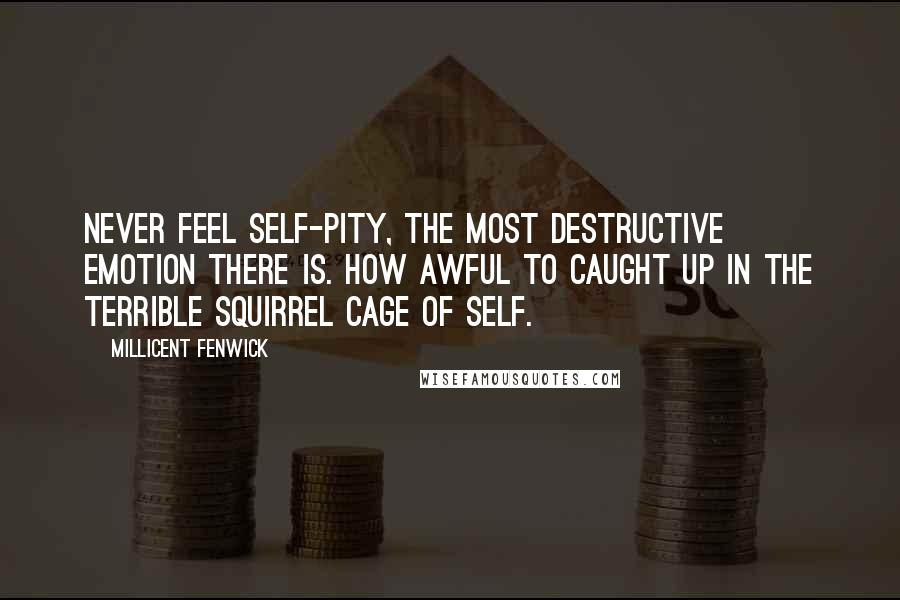 Millicent Fenwick quotes: Never feel self-pity, the most destructive emotion there is. How awful to caught up in the terrible squirrel cage of self.