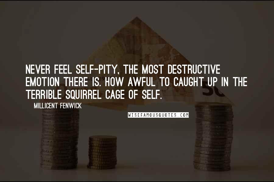 Millicent Fenwick quotes: Never feel self-pity, the most destructive emotion there is. How awful to caught up in the terrible squirrel cage of self. Millicent Fenwick quotes: Never feel self-pity, the most destructive emotion there is. How awful to caught up in the terrible squirrel cage of self.