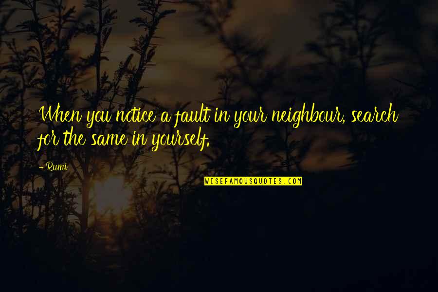 Milo Oblong Quotes By Rumi: When you notice a fault in your neighbour,
