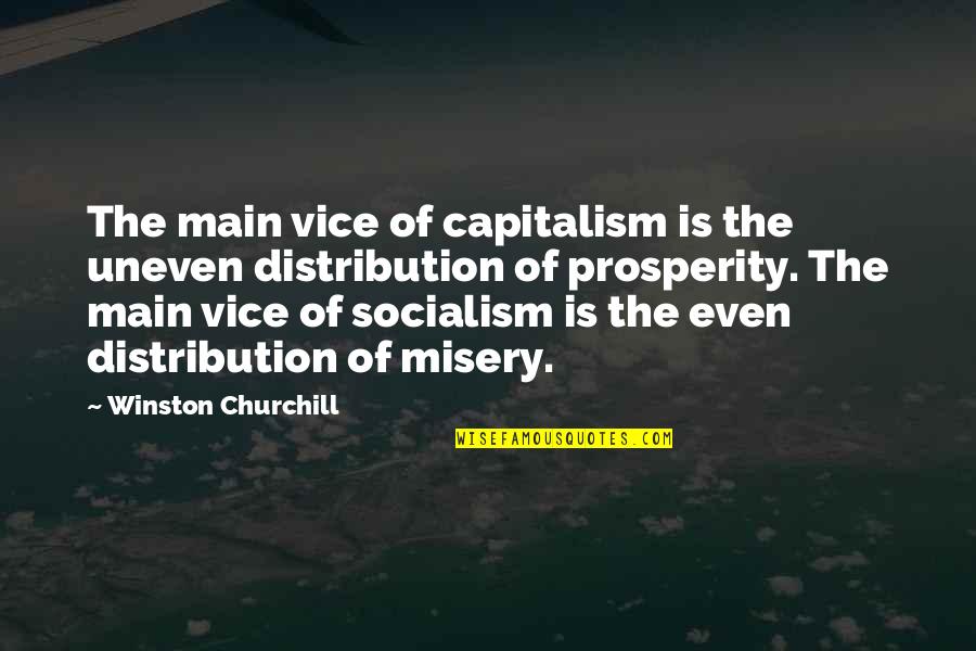 Milostenie Dex Quotes By Winston Churchill: The main vice of capitalism is the uneven Milostenie Dex Quotes By Winston Churchill: The main vice of capitalism is the uneven