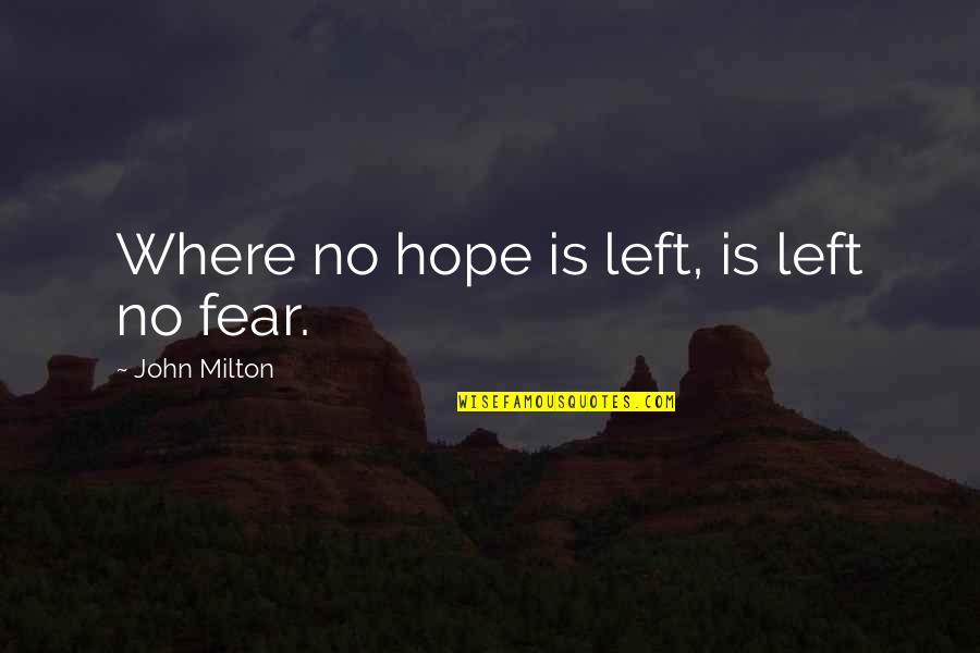 Milton John Quotes By John Milton: Where no hope is left, is left no