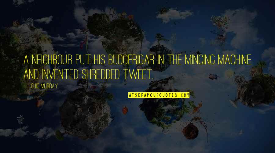 Mincing Quotes By Chic Murray: A neighbour put his budgerigar in the mincing