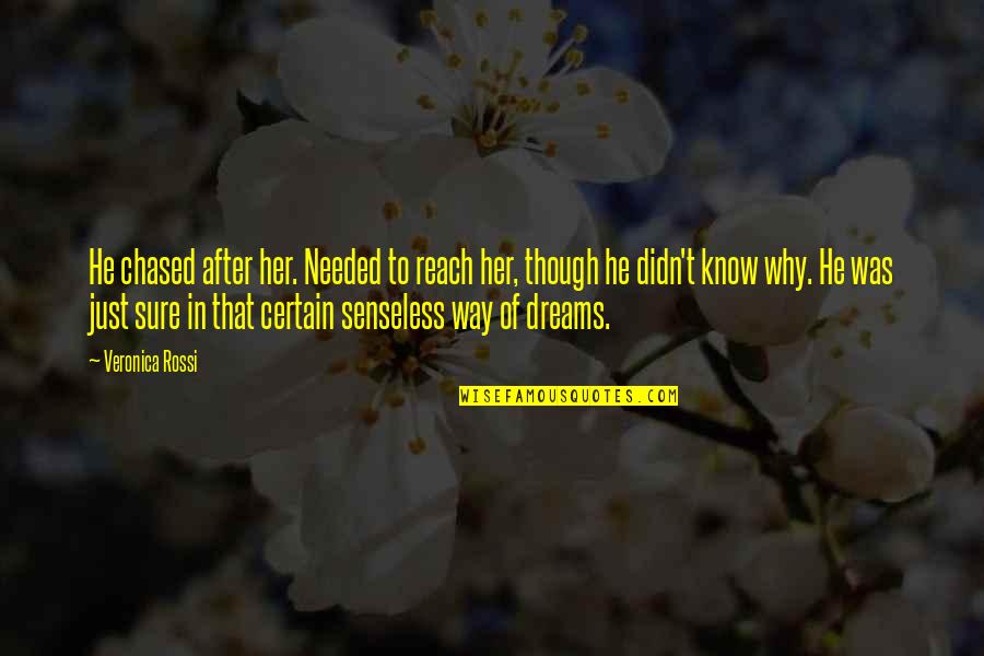 Minckelersparking Quotes By Veronica Rossi: He chased after her. Needed to reach her,
