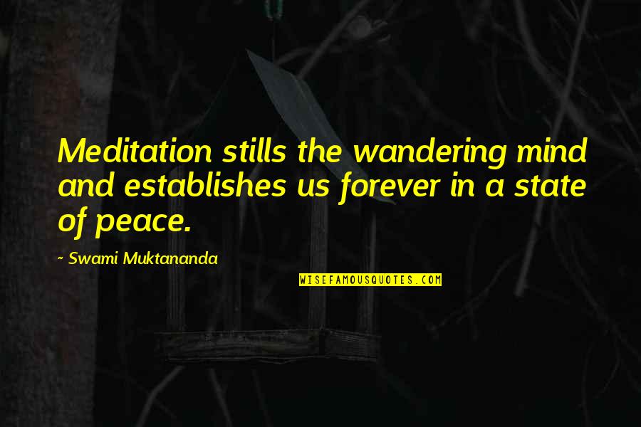 Mind And Peace Quotes By Swami Muktananda: Meditation stills the wandering mind and establishes us