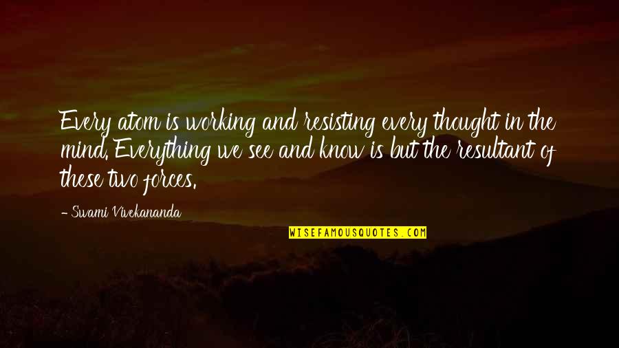 Mind Is Everything Quotes By Swami Vivekananda: Every atom is working and resisting every thought