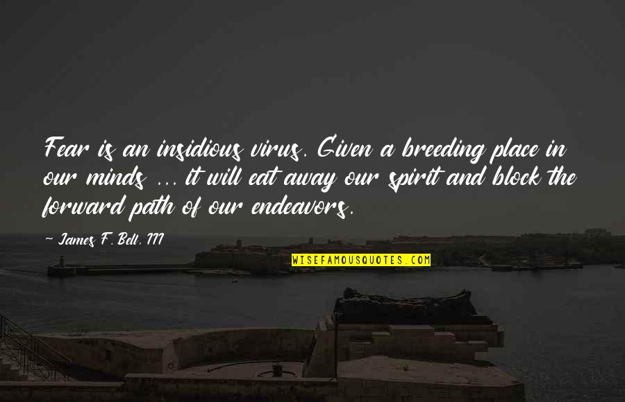 Mind Is Its Own Place Quotes By James F. Bell, III: Fear is an insidious virus. Given a breeding