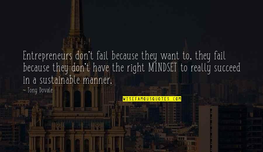 Mindset On Success Quotes By Tony Dovale: Entrepreneurs don't fail because they want to, they