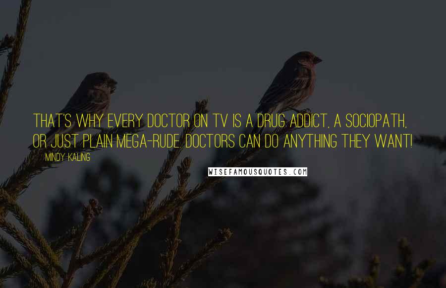 Mindy Kaling quotes: That's why every doctor on TV is a drug addict, a sociopath, or just plain mega-rude. Doctors can do anything they want!