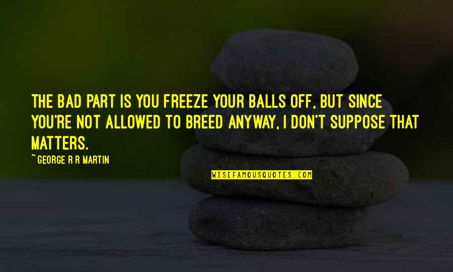 Mine And Mill Quotes By George R R Martin: The bad part is you freeze your balls Mine And Mill Quotes By George R R Martin: The bad part is you freeze your balls