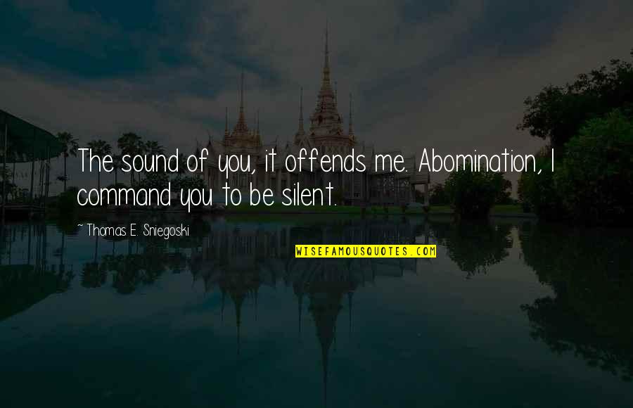 Ministrations Synonym Quotes By Thomas E. Sniegoski: The sound of you, it offends me. Abomination,