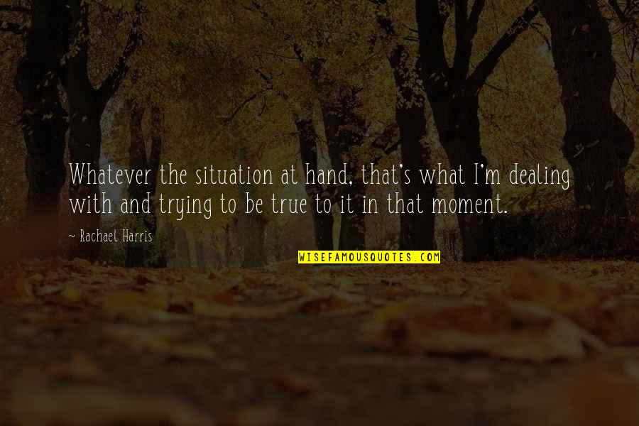 Minnaar De Kock Quotes By Rachael Harris: Whatever the situation at hand, that's what I'm Minnaar De Kock Quotes By Rachael Harris: Whatever the situation at hand, that's what I'm