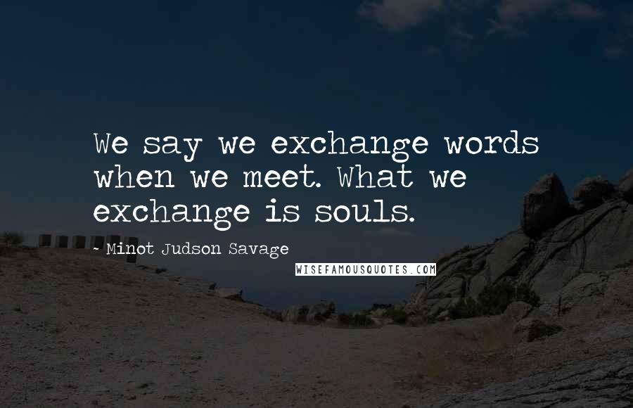 Minot Judson Savage quotes: We say we exchange words when we meet. What we exchange is souls.