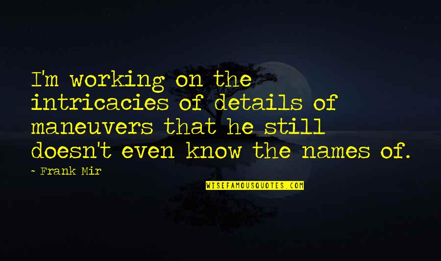 Mir Quotes By Frank Mir: I'm working on the intricacies of details of Mir Quotes By Frank Mir: I'm working on the intricacies of details of