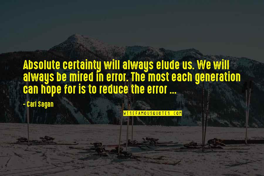 Mired Quotes By Carl Sagan: Absolute certainty will always elude us. We will