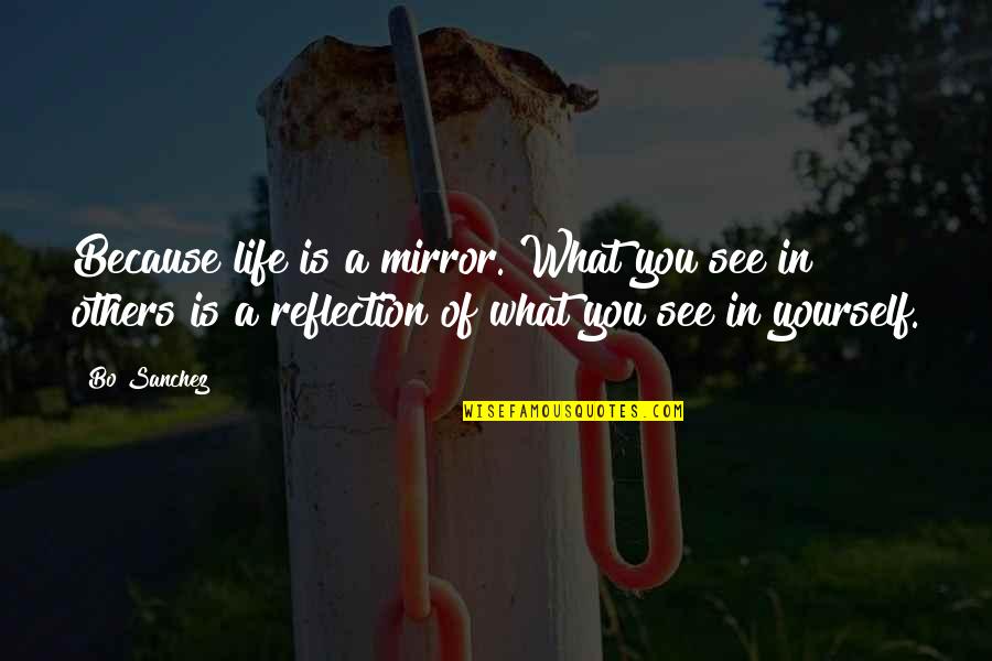 Mirror Reflection Quotes By Bo Sanchez: Because life is a mirror. What you see