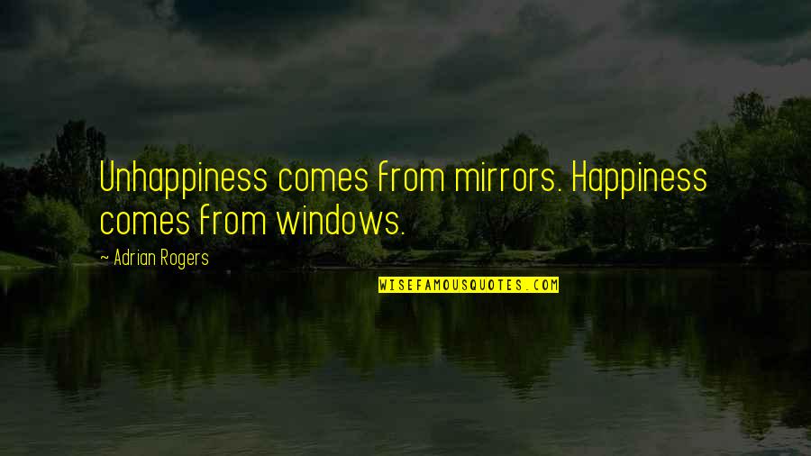 Mirrors Windows Quotes By Adrian Rogers: Unhappiness comes from mirrors. Happiness comes from windows.