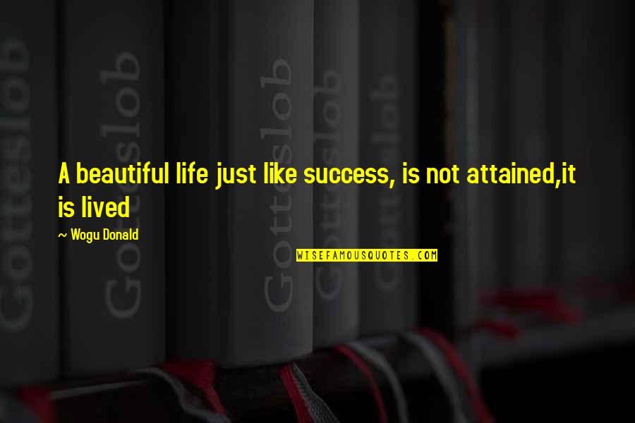 Mischel Cz Quotes By Wogu Donald: A beautiful life just like success, is not