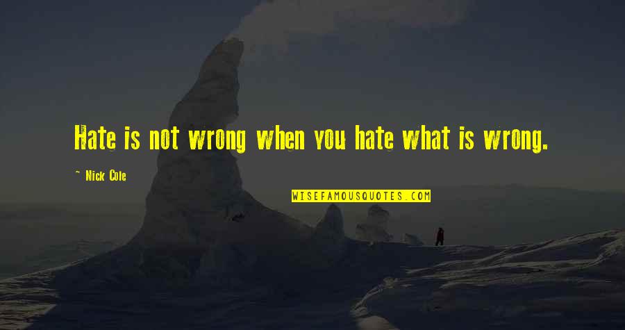Misek Balaton Quotes By Nick Cole: Hate is not wrong when you hate what Misek Balaton Quotes By Nick Cole: Hate is not wrong when you hate what