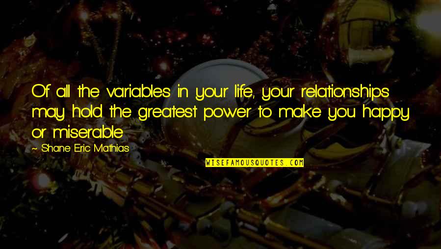 Miserable Relationship Quotes By Shane Eric Mathias: Of all the variables in your life, your