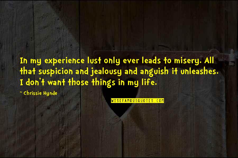 Misery And Life Quotes By Chrissie Hynde: In my experience lust only ever leads to