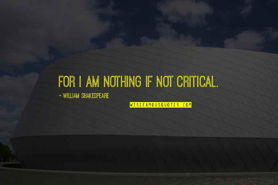 Misinterpretations Quotes By William Shakespeare: For I am nothing if not critical.