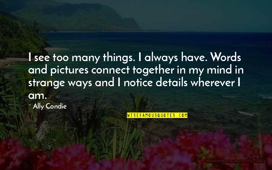Miso Gies Quotes By Ally Condie: I see too many things. I always have. Miso Gies Quotes By Ally Condie: I see too many things. I always have.