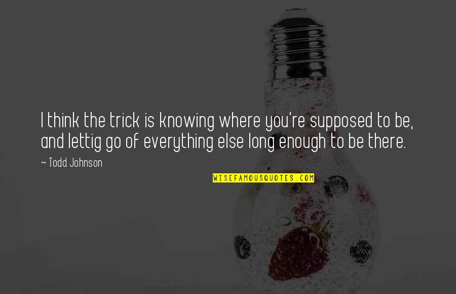 Miss Talking To My Friend Quotes By Todd Johnson: I think the trick is knowing where you're
