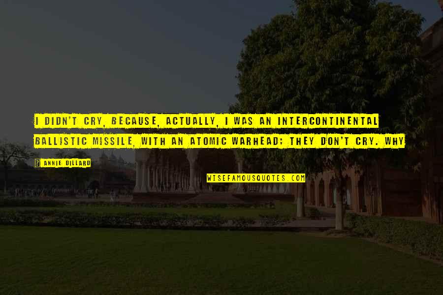 Missile Quotes By Annie Dillard: I didn't cry, because, actually, I was an Missile Quotes By Annie Dillard: I didn't cry, because, actually, I was an