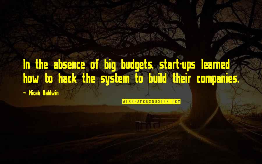 Missing Dead Mothers Quotes By Micah Baldwin: In the absence of big budgets, start-ups learned