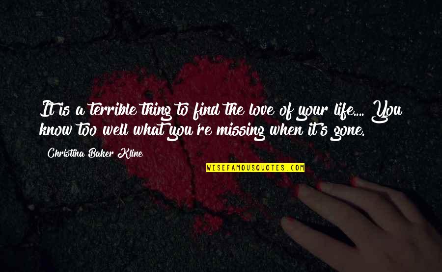 Missing The Love Of My Life Quotes By Christina Baker Kline: It is a terrible thing to find the