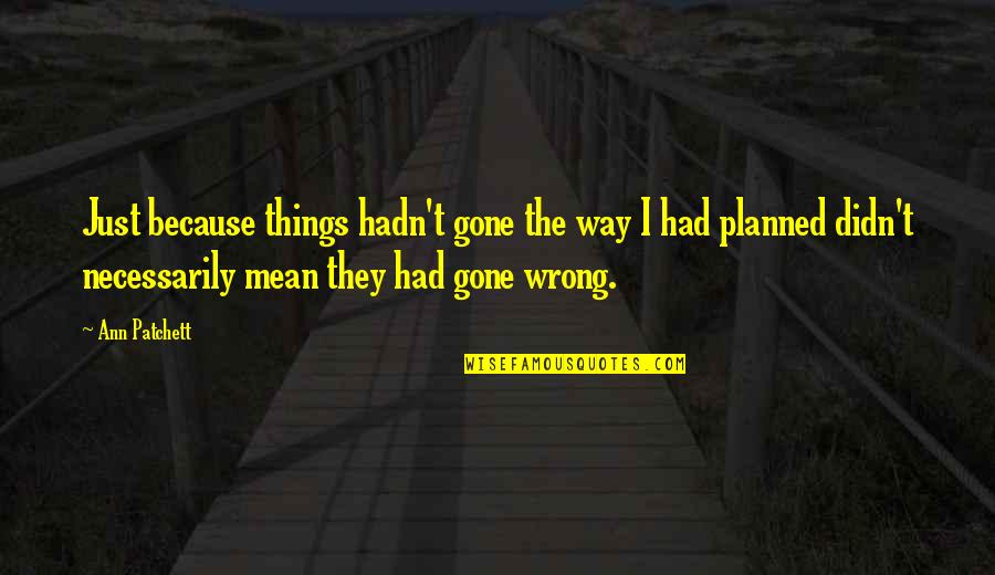 Mission Vision And Values Quotes By Ann Patchett: Just because things hadn't gone the way I
