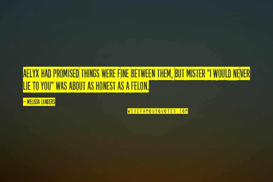 Mister's Quotes By Melissa Landers: Aelyx had promised things were fine between them,