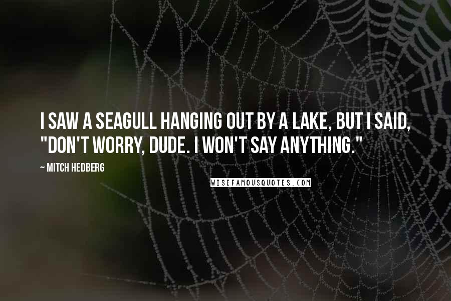 Mitch Hedberg quotes: I saw a seagull hanging out by a lake, but I said, "Don't worry, Dude. I won't say anything."