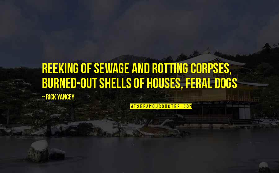 Mixar Quotes By Rick Yancey: reeking of sewage and rotting corpses, burned-out shells