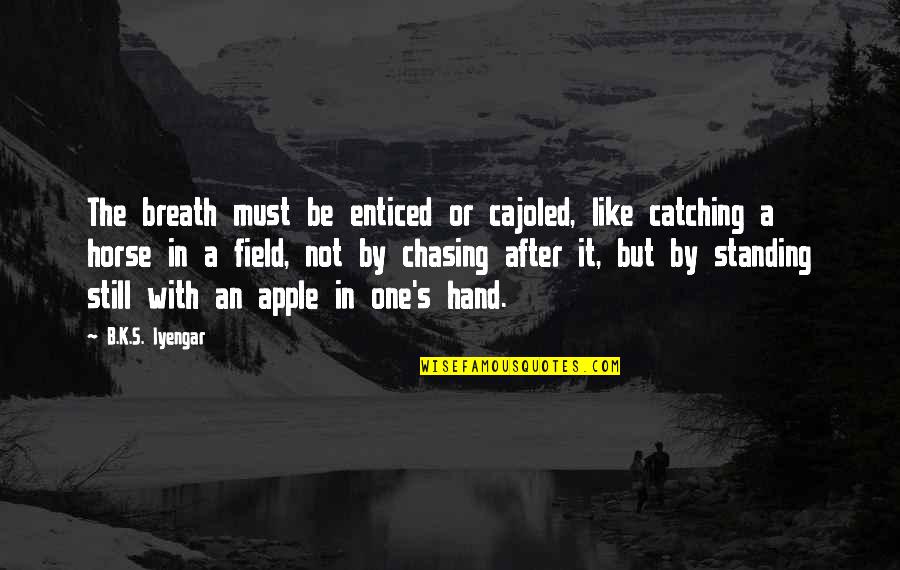 Miyamoto Musashi Book Of 5 Rings Quotes By B.K.S. Iyengar: The breath must be enticed or cajoled, like