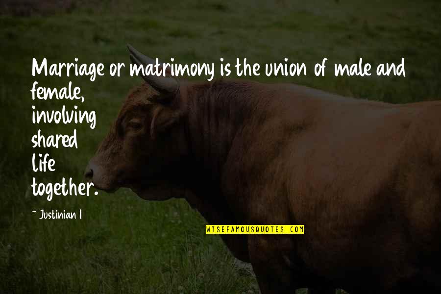 Mnemonic Generator Quotes By Justinian I: Marriage or matrimony is the union of male