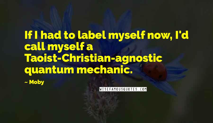 Moby quotes: If I had to label myself now, I'd call myself a Taoist-Christian-agnostic quantum mechanic.