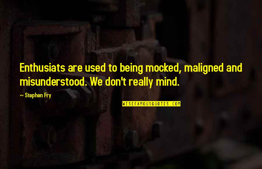 Mocked Quotes By Stephen Fry: Enthusiats are used to being mocked, maligned and Mocked Quotes By Stephen Fry: Enthusiats are used to being mocked, maligned and