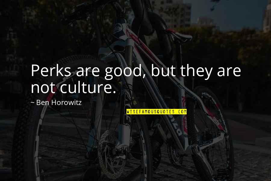 Mogrovejo Gabriela Quotes By Ben Horowitz: Perks are good, but they are not culture. Mogrovejo Gabriela Quotes By Ben Horowitz: Perks are good, but they are not culture.