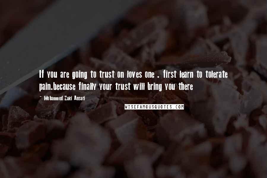 Mohammed Zaki Ansari quotes: If you are going to trust on loves one . first learn to tolerate pain.because finally your trust will bring you there