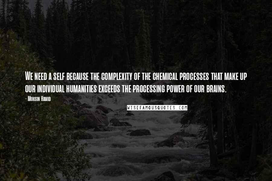 Mohsin Hamid quotes: We need a self because the complexity of the chemical processes that make up our individual humanities exceeds the processing power of our brains.