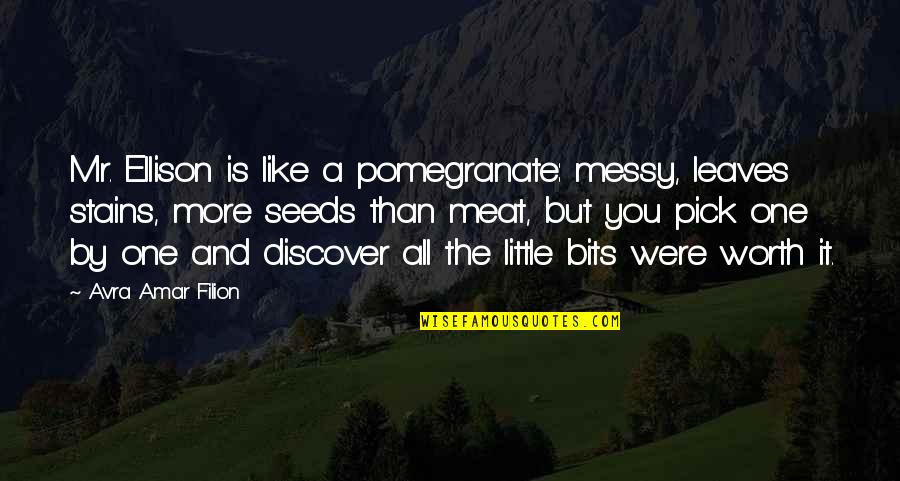 Moiras Records Quotes By Avra Amar Filion: Mr. Ellison is like a pomegranate: messy, leaves Moiras Records Quotes By Avra Amar Filion: Mr. Ellison is like a pomegranate: messy, leaves