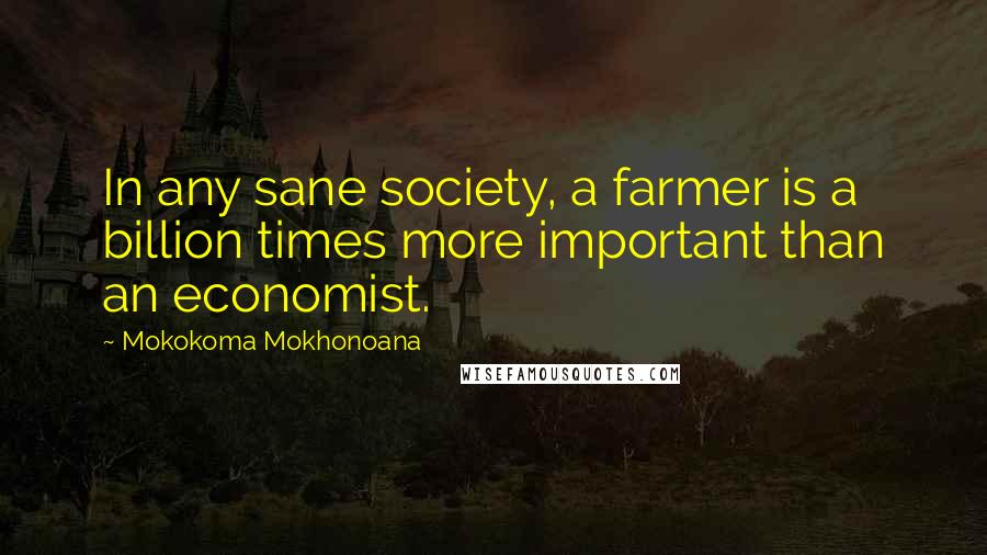 Mokokoma Mokhonoana quotes: In any sane society, a farmer is a billion times more important than an economist.