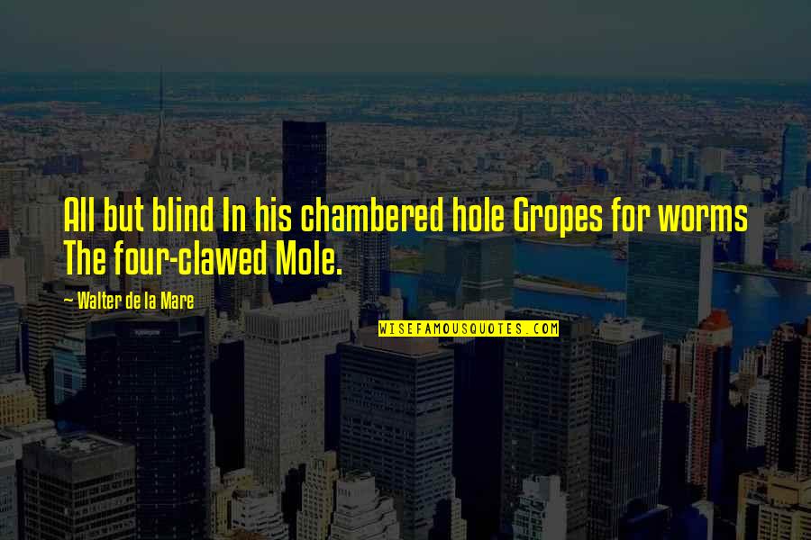 Mole Quotes By Walter De La Mare: All but blind In his chambered hole Gropes Mole Quotes By Walter De La Mare: All but blind In his chambered hole Gropes
