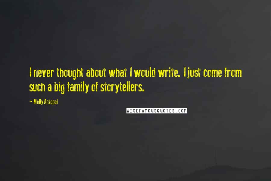 Molly Antopol quotes: I never thought about what I would write. I just come from such a big family of storytellers.