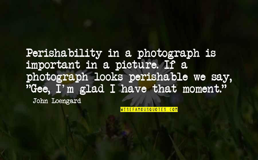 Moment Important Quotes By John Loengard: Perishability in a photograph is important in a Moment Important Quotes By John Loengard: Perishability in a photograph is important in a