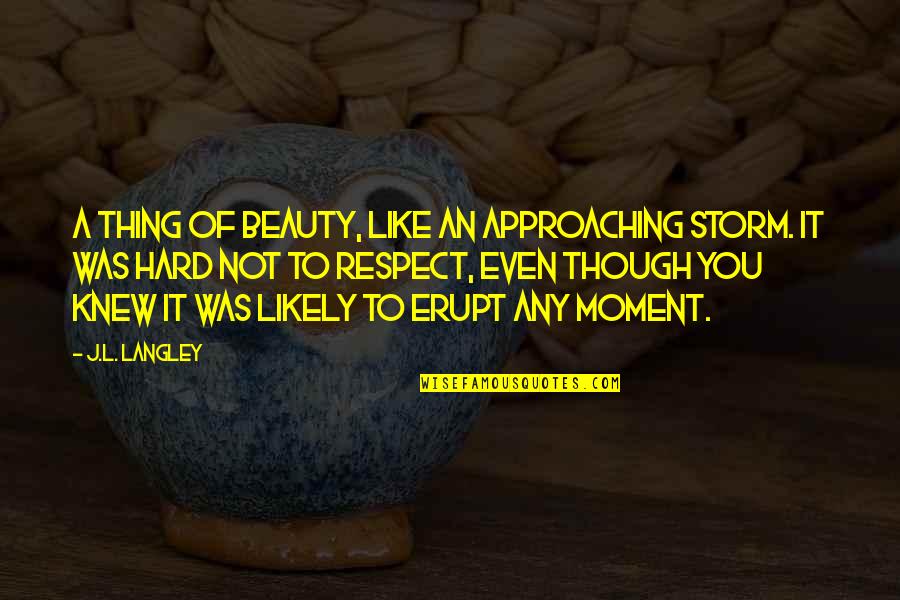 Moment Like You Quotes By J.L. Langley: A thing of beauty, like an approaching storm. Moment Like You Quotes By J.L. Langley: A thing of beauty, like an approaching storm.