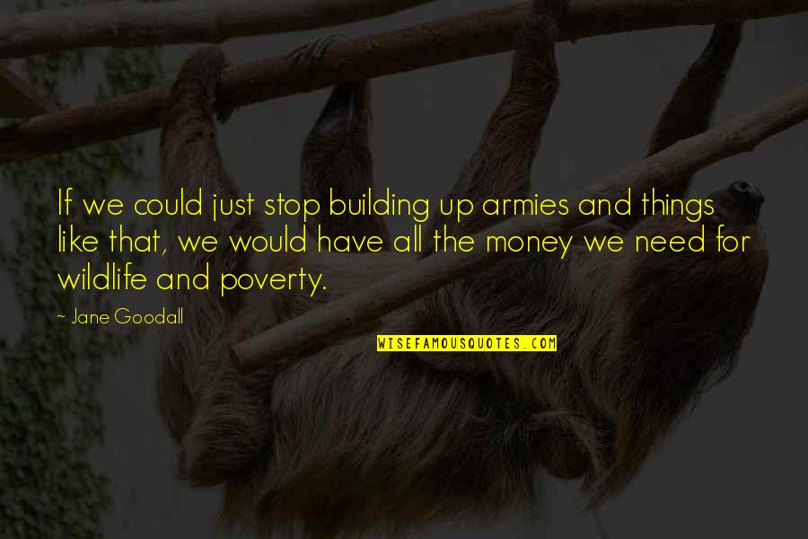 Money And Poverty Quotes By Jane Goodall: If we could just stop building up armies